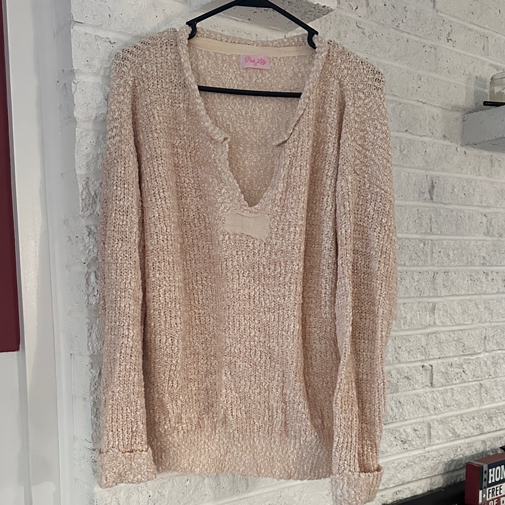 Pink Lily Women's Beige V-Neck Sweater